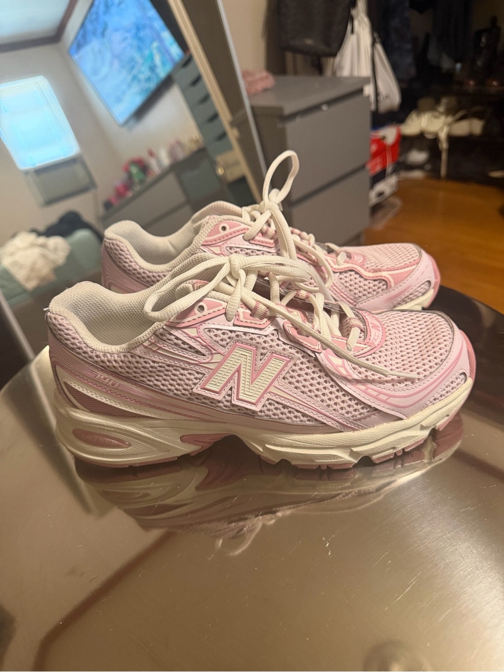 New Balance Women's Pink and White Athletic Running Shoes - Picture 3 of 4